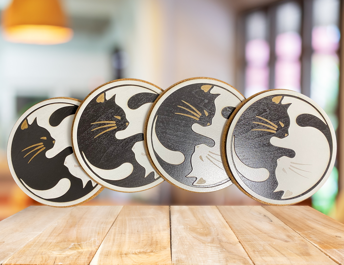 Yin and Yang Black and White Cat Coasters (4pk)