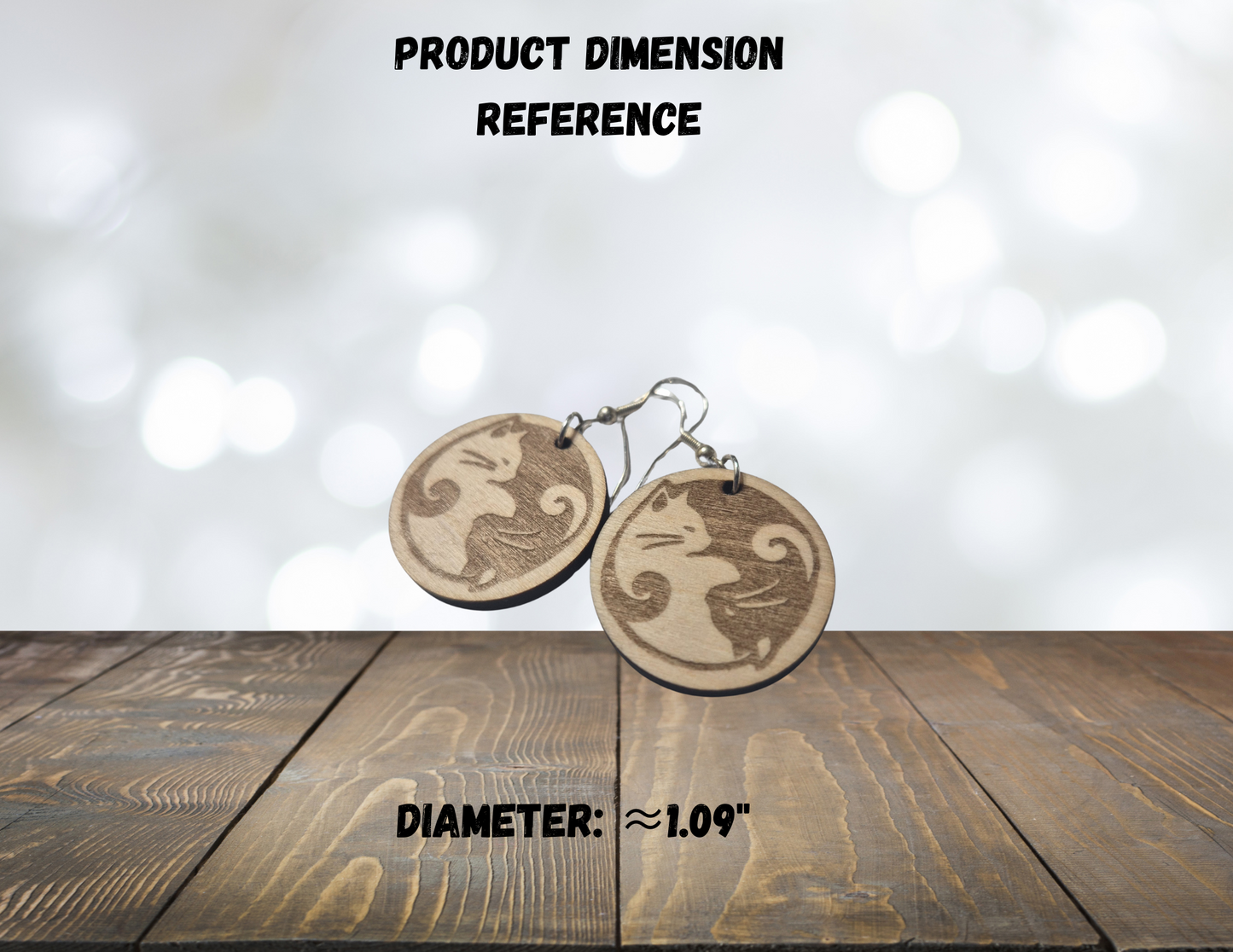 Ying and Yang Cat Wooden Earrings