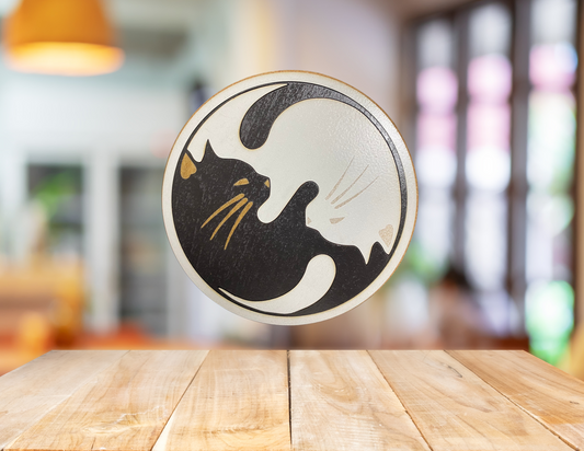 Yin and Yang Black and White Cat Coasters (4pk)